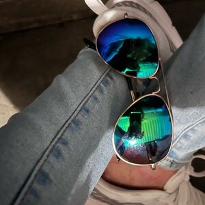 Reflective Aviator Sunglasses with Blue-Green Lenses